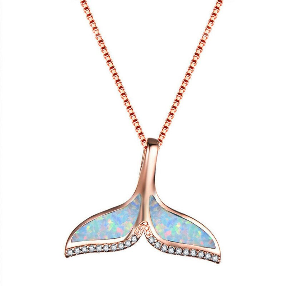 NWOT Unique Fire Opalite Mermaid Tail Necklace